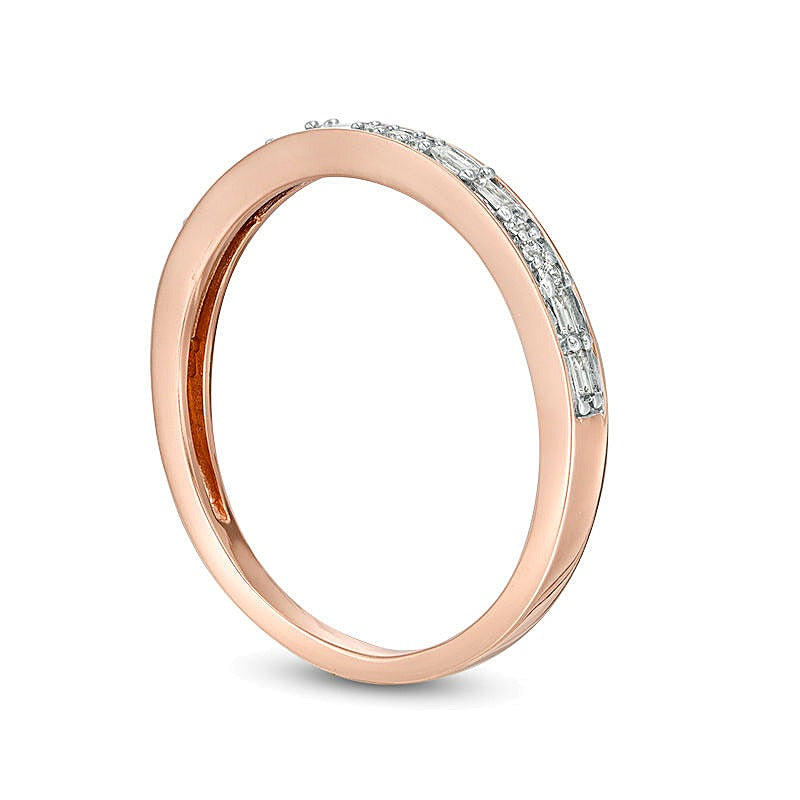 0.13 CT. TW Baguette and Round Diamond Two Stone Alternating Stackable Band in 10K Rose Gold
