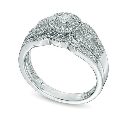 0.25 CT. TW Diamond Vintage-Style Frame Bridal Set in 10K White Gold