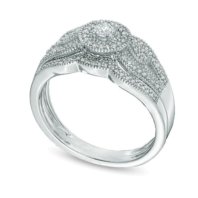 0.25 CT. TW Diamond Vintage-Style Frame Bridal Set in 10K White Gold