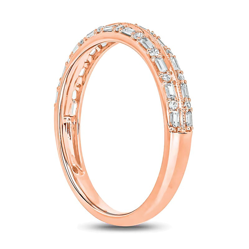 0.2 CT. TW Baguette Diamond Double Row Vintage-Style Band in 10K Rose Gold