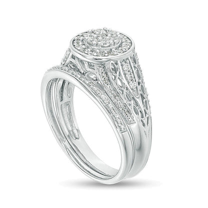 0.5 CT. TW Composite Diamond Double Frame Filigree Bridal Set in Sterling Silver