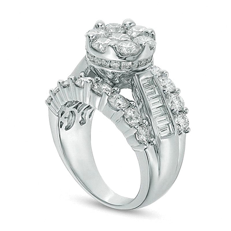 4.0 CT. TW Multi-Diamond Flower Engagement Ring in 14K White Gold