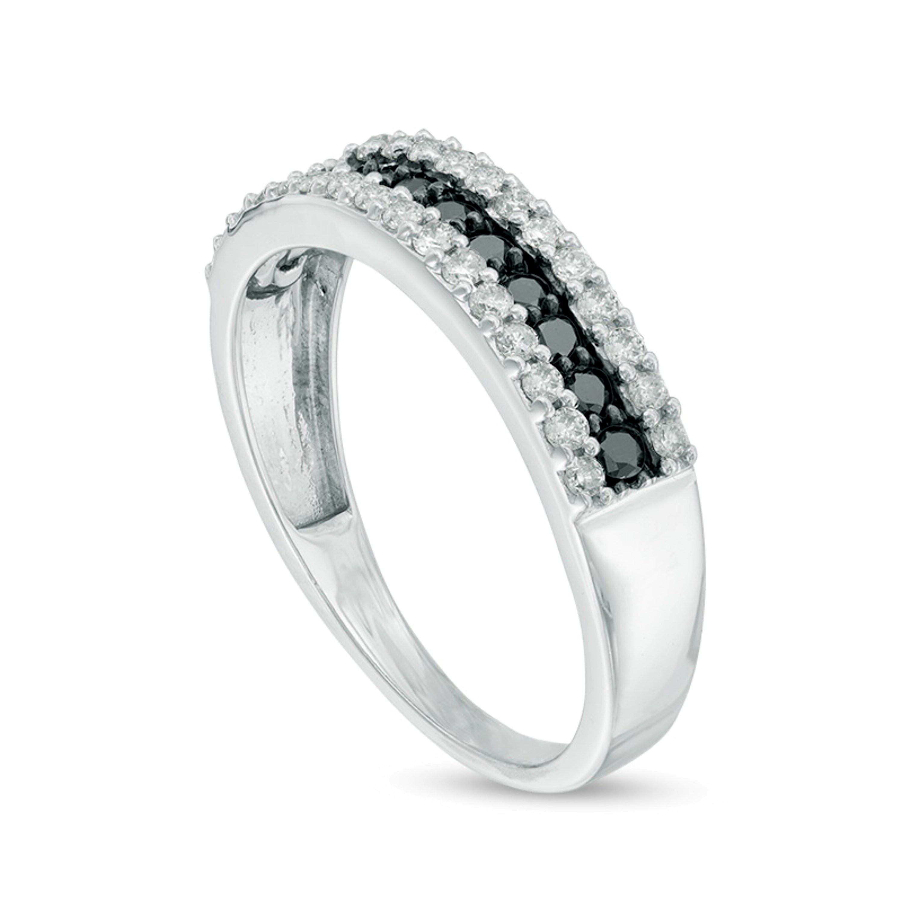 0.5 CT. TW Enhanced Black and White Diamond Three Row Anniversary Band in 10K White Gold