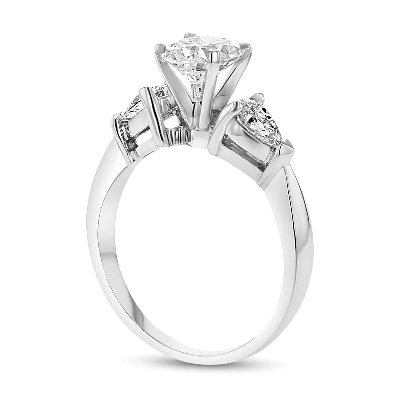 1.63 CT. TW Oval and Pear-Shaped Diamond Three Stone Tapered Shank Engagement Ring in 14K White Gold (I/SI2)