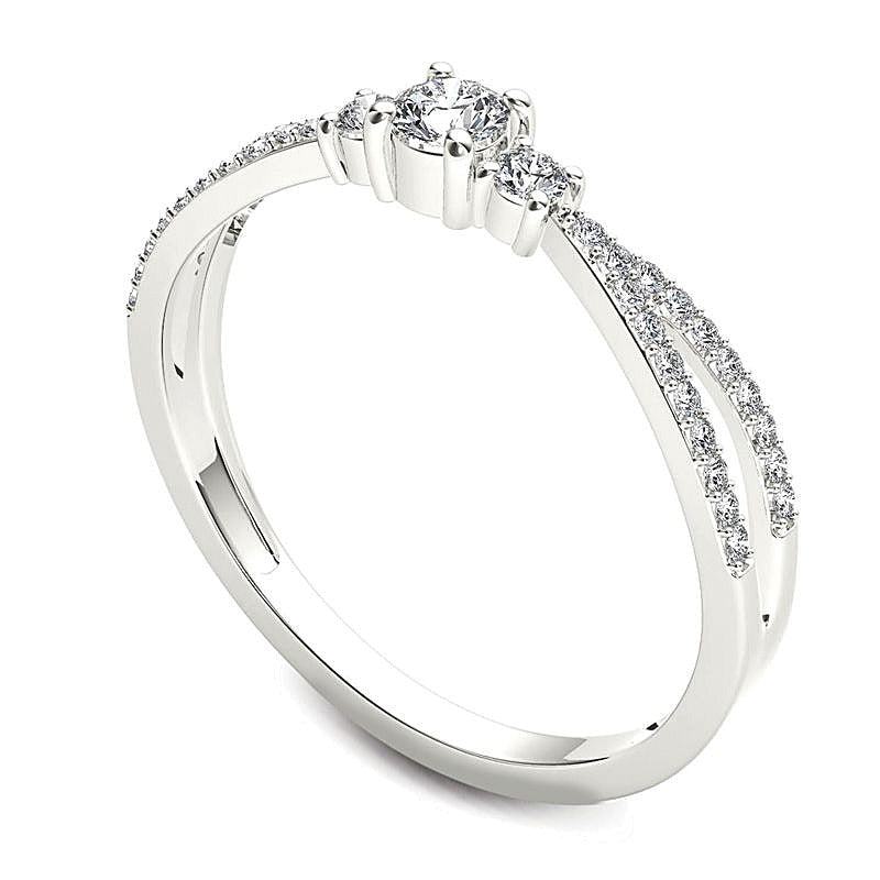 0.25 CT. TW Diamond Three Stone Split Shank Engagement Ring in 14K White Gold