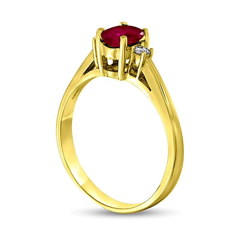 Oval Ruby and 0.05 CT. TW Diamond Collar Ring in 14K Gold
