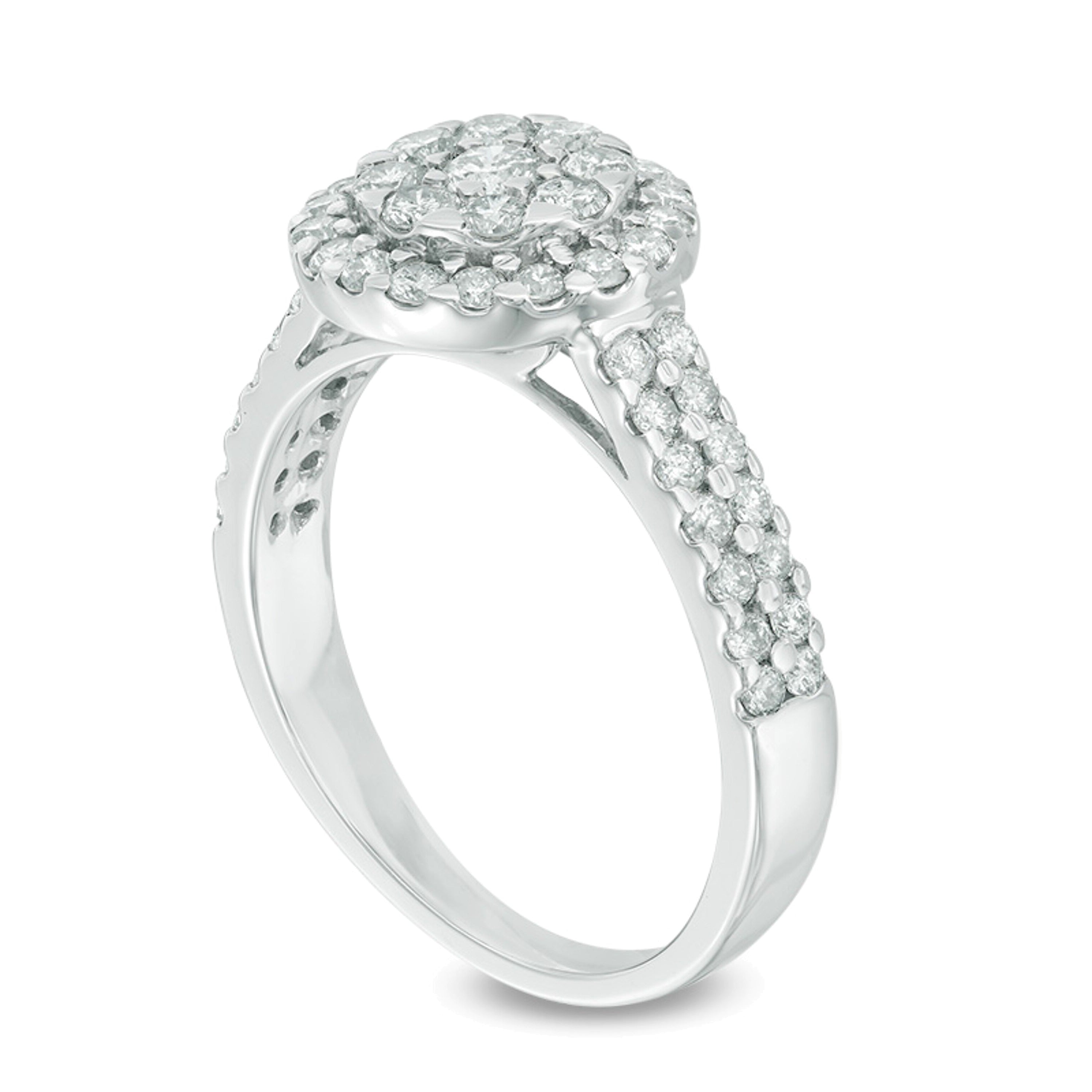 1.0 CT. TW Multi-Diamond Frame Double Row Engagement Ring in 14K White Gold