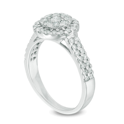 1.0 CT. TW Multi-Diamond Frame Double Row Engagement Ring in 14K White Gold