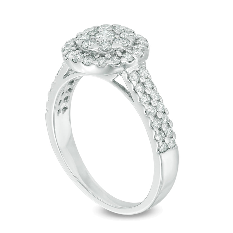 1.0 CT. TW Multi-Diamond Frame Double Row Engagement Ring in 14K White Gold