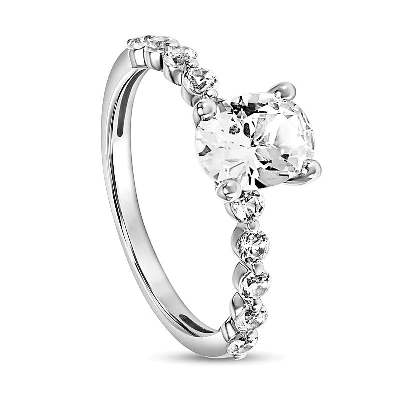 Oval White Lab-Created Sapphire Engagement Ring in 10K White Gold