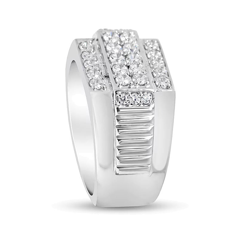 1.0 CT. TW Diamond Multi-Row Ribbed Shank Ring in Sterling Silver