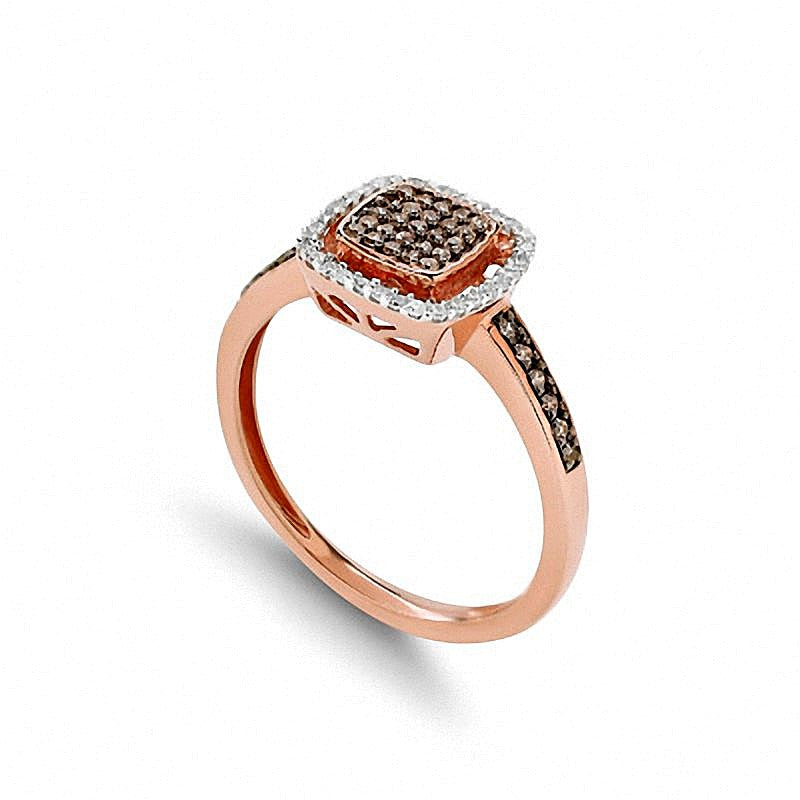 0.25 CT. TW Champagne and White Multi-Diamond Square Frame Ring in 10K Rose Gold