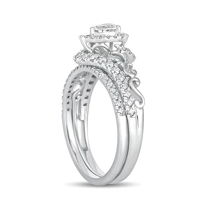 0.63 CT. TW Pear-Shaped Diamond Frame Filigree Bypass Bridal Set in 10K White Gold