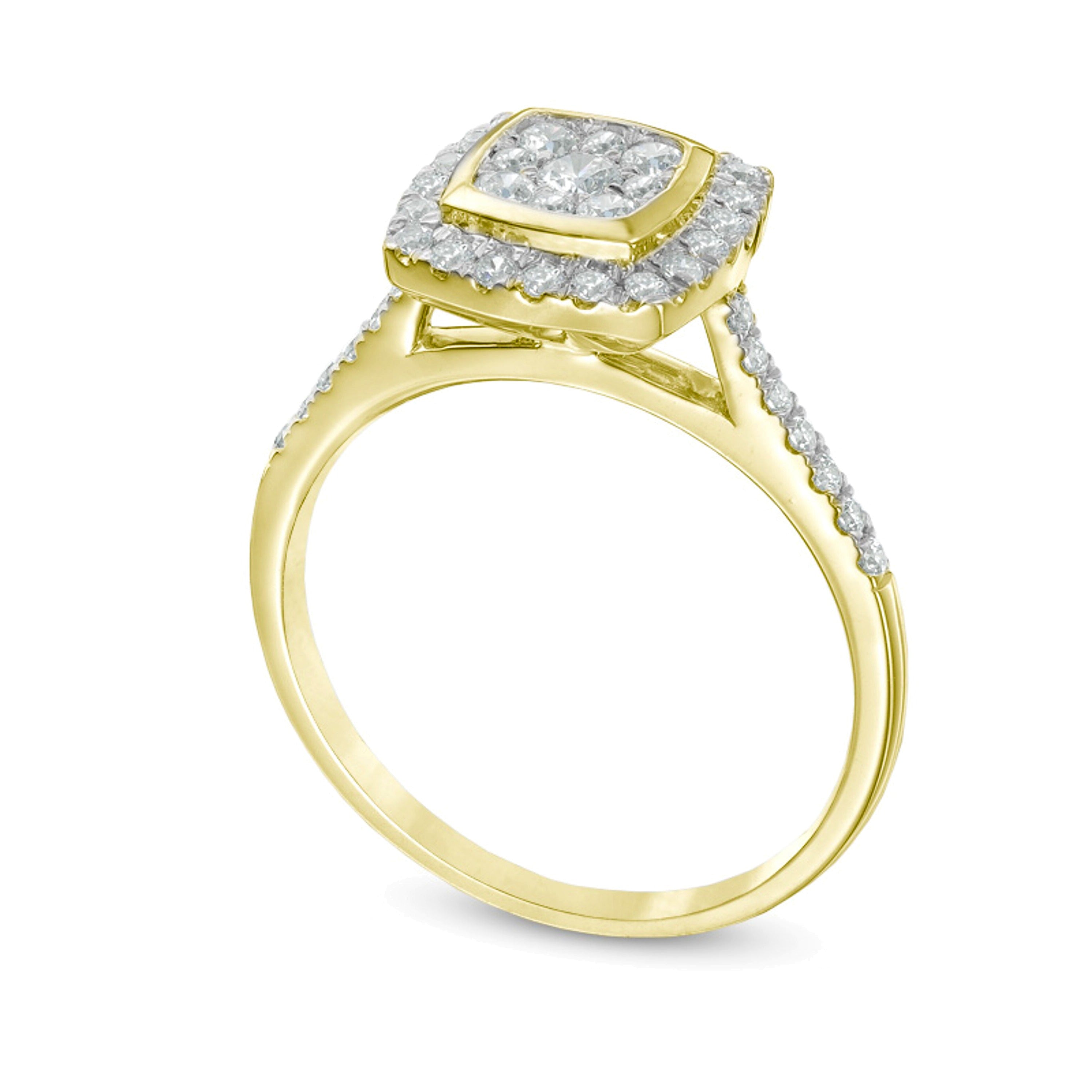 0.5 CT. TW Multi-Diamond Cushion Frame Engagement Ring in 10K Gold