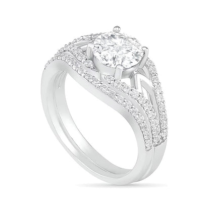 7.0mm White Lab-Created Sapphire Geometric Pointed Split Shank Bridal Set in Sterling Silver