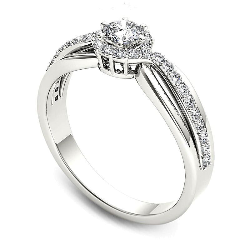 0.5 CT. TW Diamond Frame Swirl Engagement Ring in 14K White Gold