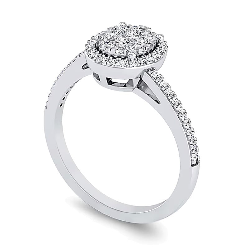 0.33 CT. TW Oval Multi-Diamond Frame Bypass Ring in 10K White Gold