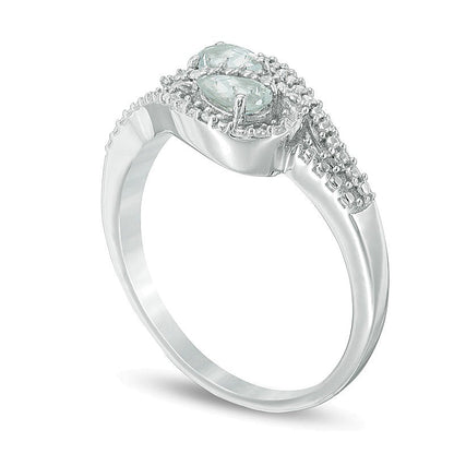 Oval Aquamarine and Diamond Accent Bypass Loop Ring in 10K White Gold