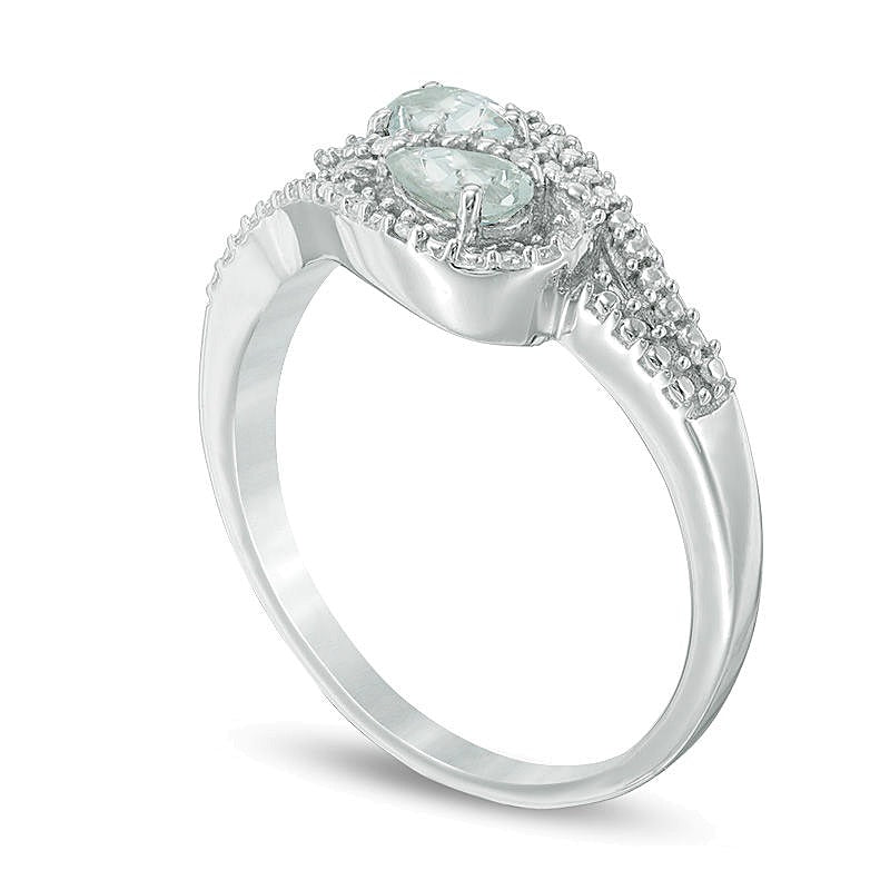 Oval Aquamarine and Diamond Accent Bypass Loop Ring in 10K White Gold