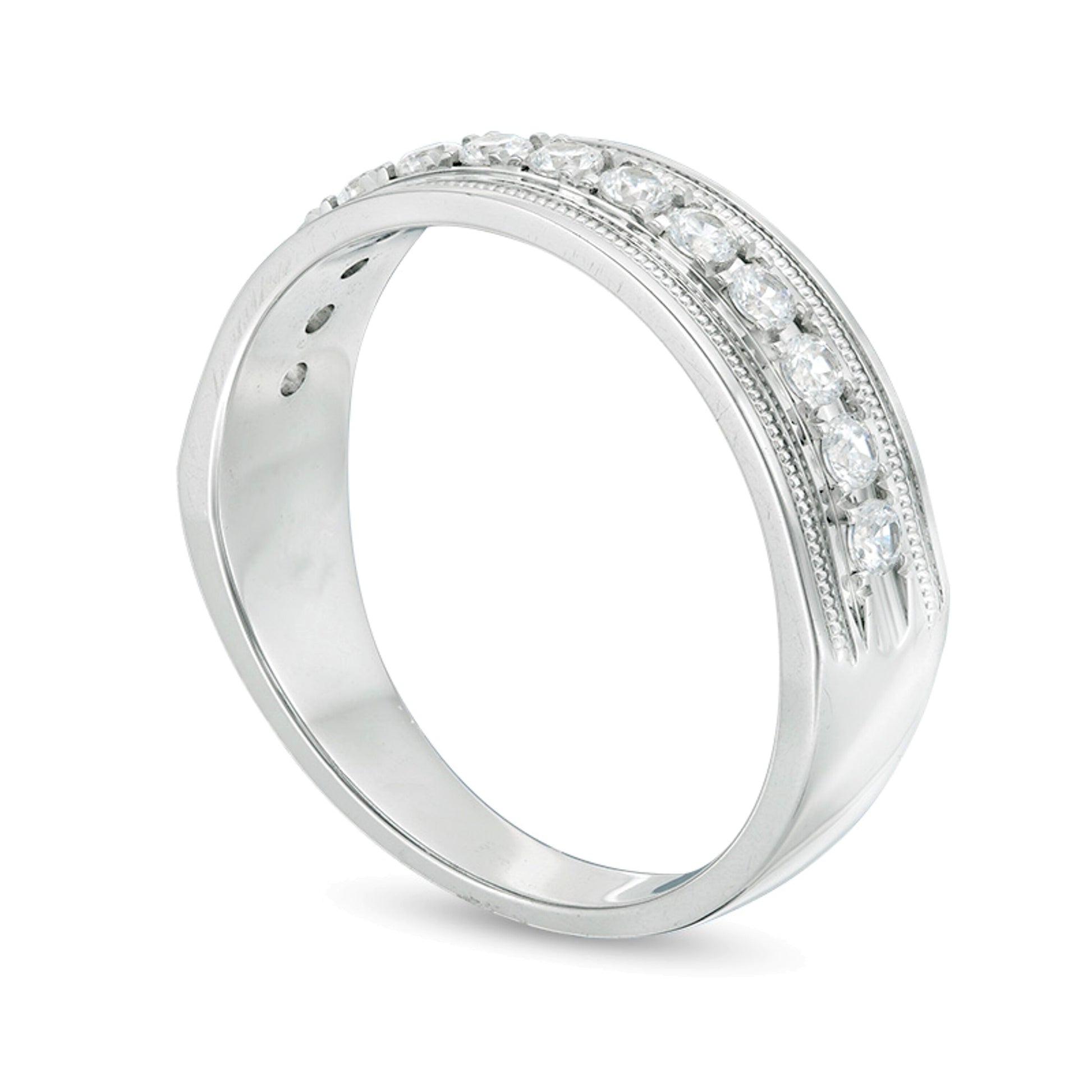 0.5 CT. TW Diamond Vintage-Style Wedding Band in 10K White Gold