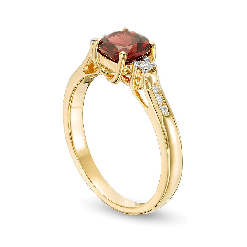 6.0mm Cushion-Cut Garnet and 0.13 CT. TW Diamond Ring in 10K Gold