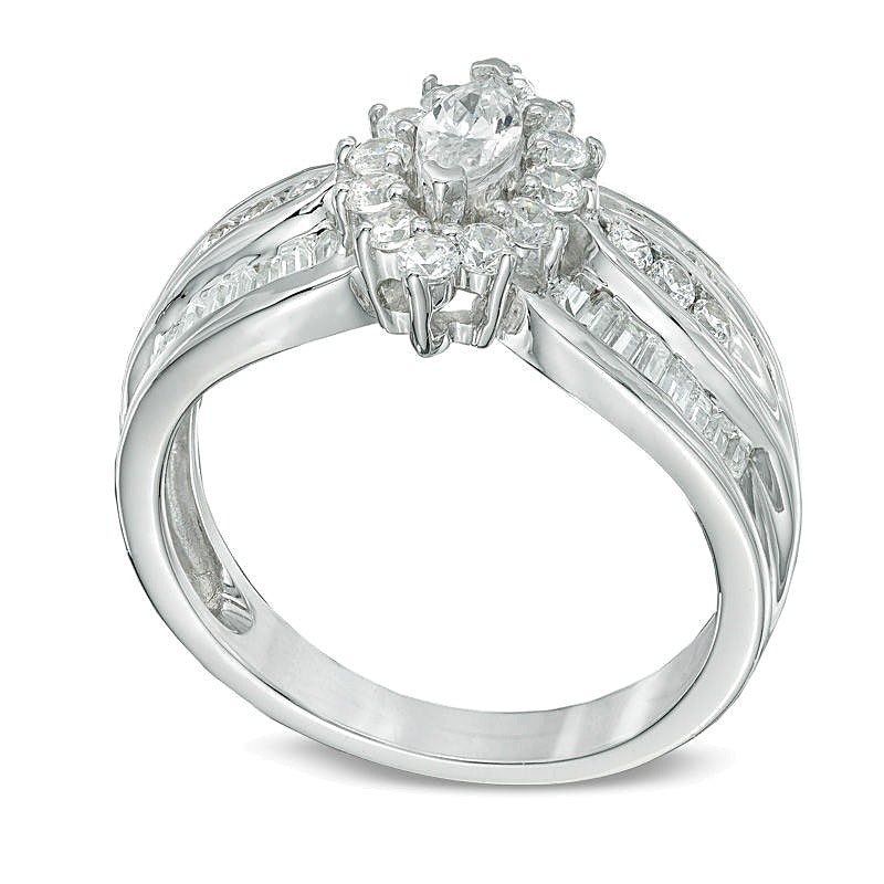 1.0 CT. TW Marquise Diamond Frame Engagement Ring in 10K White Gold