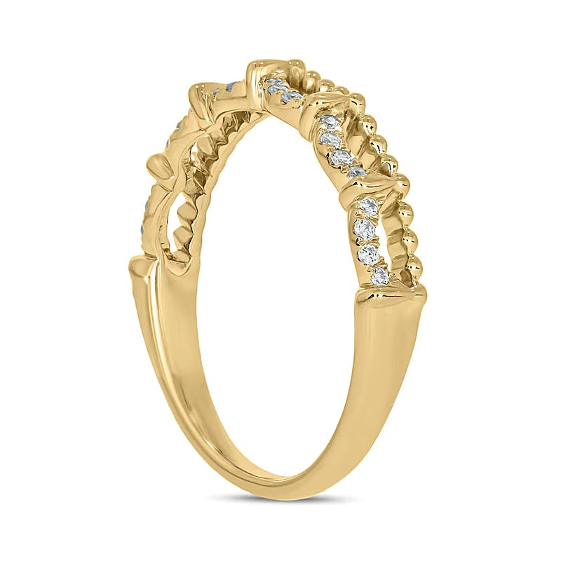 0.1 CT. TW Diamond Bead Edge Draping Stackable Band in 10K Gold