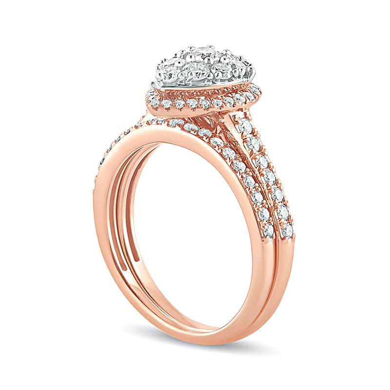1.0 CT. TW Composite Pear Diamond Frame Bridal Set in 10K Rose Gold