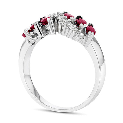 Marquise Ruby and 0.25 CT. TW Diamond Slant Ring in 14K White Gold