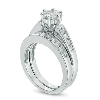 1.0 CT. TW Multi-Diamond Flower Bridal Set in 10K White Gold