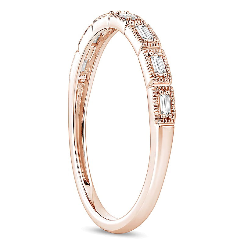 0.07 CT. TW Baguette Diamond Vintage-Style Stackable Anniversary Band in 10K Rose Gold