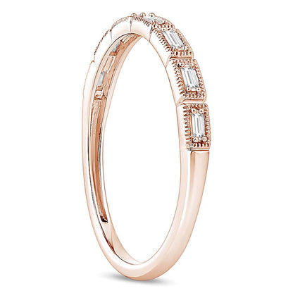 0.07 CT. TW Baguette Diamond Vintage-Style Stackable Anniversary Band in 10K Rose Gold