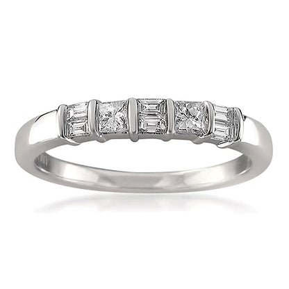 0.33 CT. TW Baguette and Princess-Cut Diamond Alternating Band in 14K White Gold
