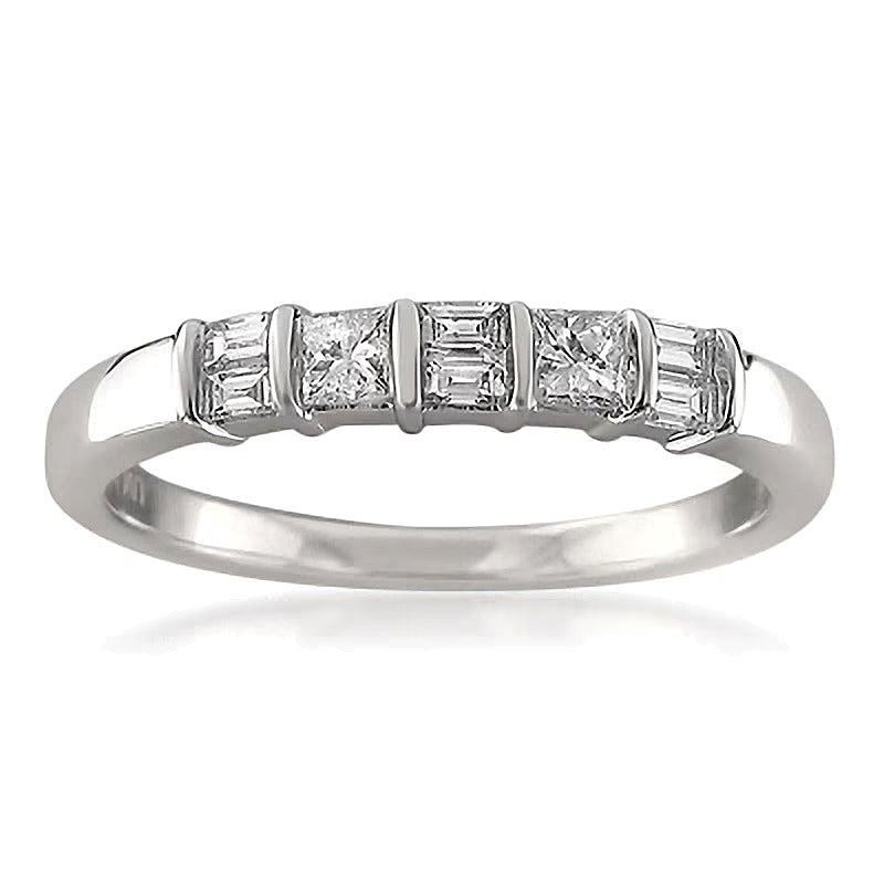 0.33 CT. TW Baguette and Princess-Cut Diamond Alternating Band in 14K White Gold