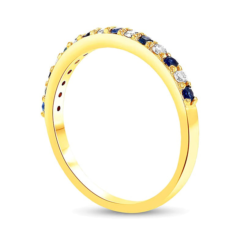 Blue Sapphire and 0.17 CT. TW Diamond Alternating Band in 14K Gold