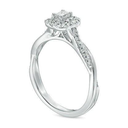 0.38 CT. TW Emerald-Cut Diamond Frame Twist Engagement Ring in 10K White Gold