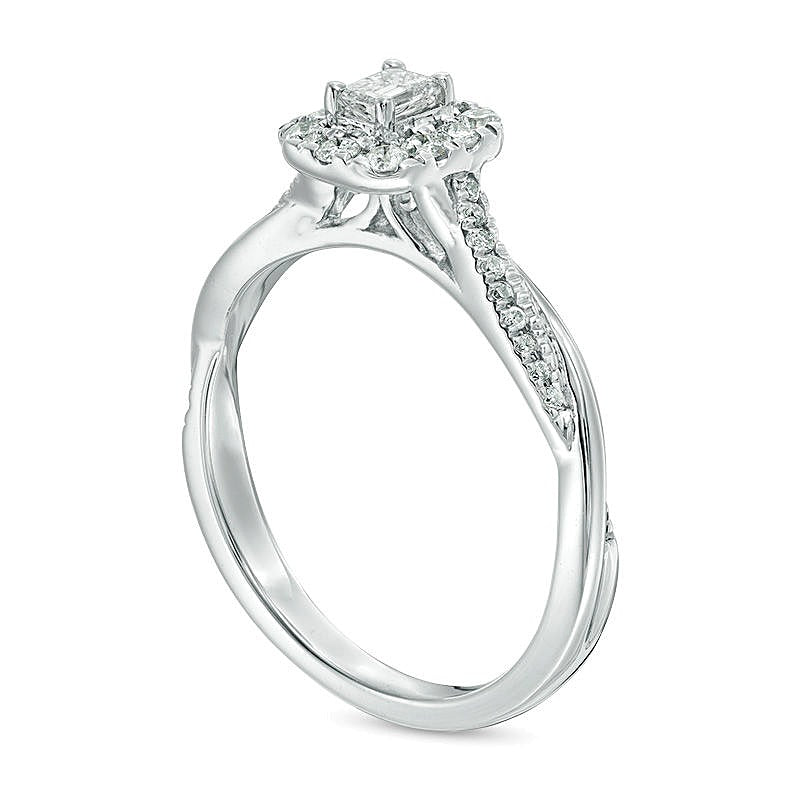 0.38 CT. TW Emerald-Cut Diamond Frame Twist Engagement Ring in 10K White Gold