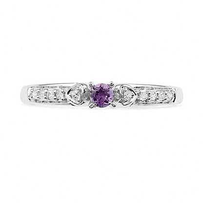 Amethyst and Diamond Accent Heart Sides Promise Ring in 10K White Gold