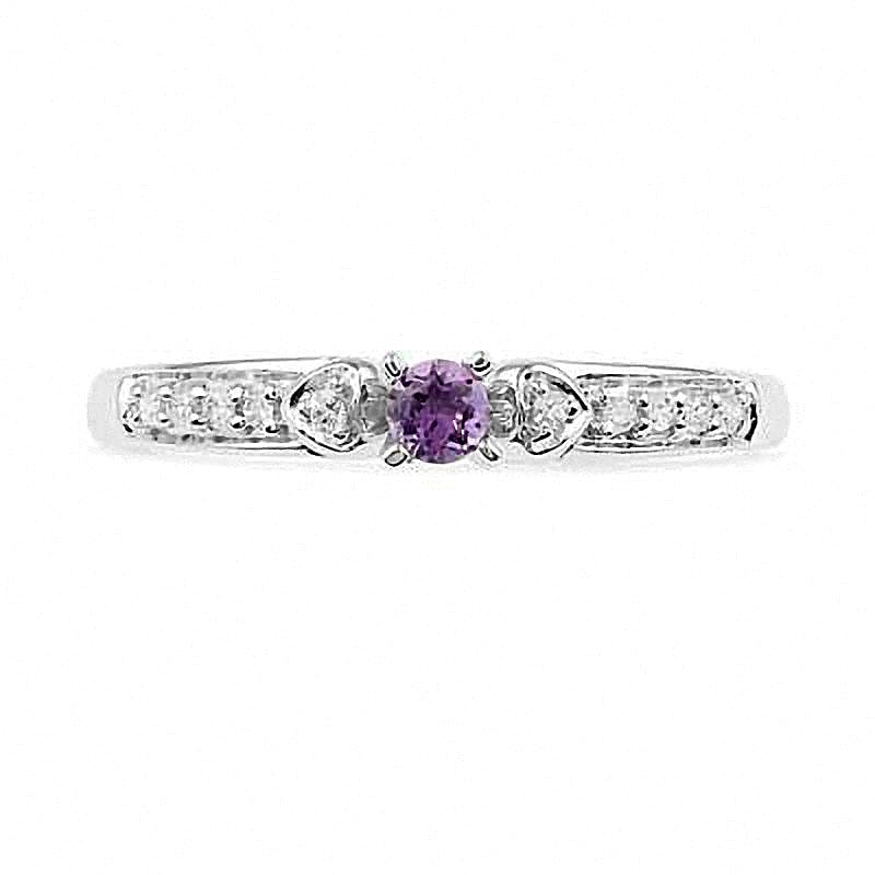 Amethyst and Diamond Accent Heart Sides Promise Ring in 10K White Gold