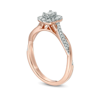 0.38 CT. TW Emerald-Cut Diamond Frame Twist Engagement Ring in 10K Rose Gold