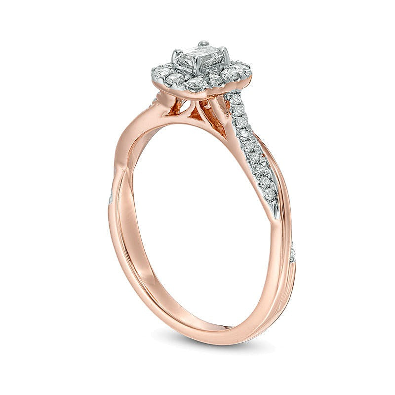 0.38 CT. TW Emerald-Cut Diamond Frame Twist Engagement Ring in 10K Rose Gold