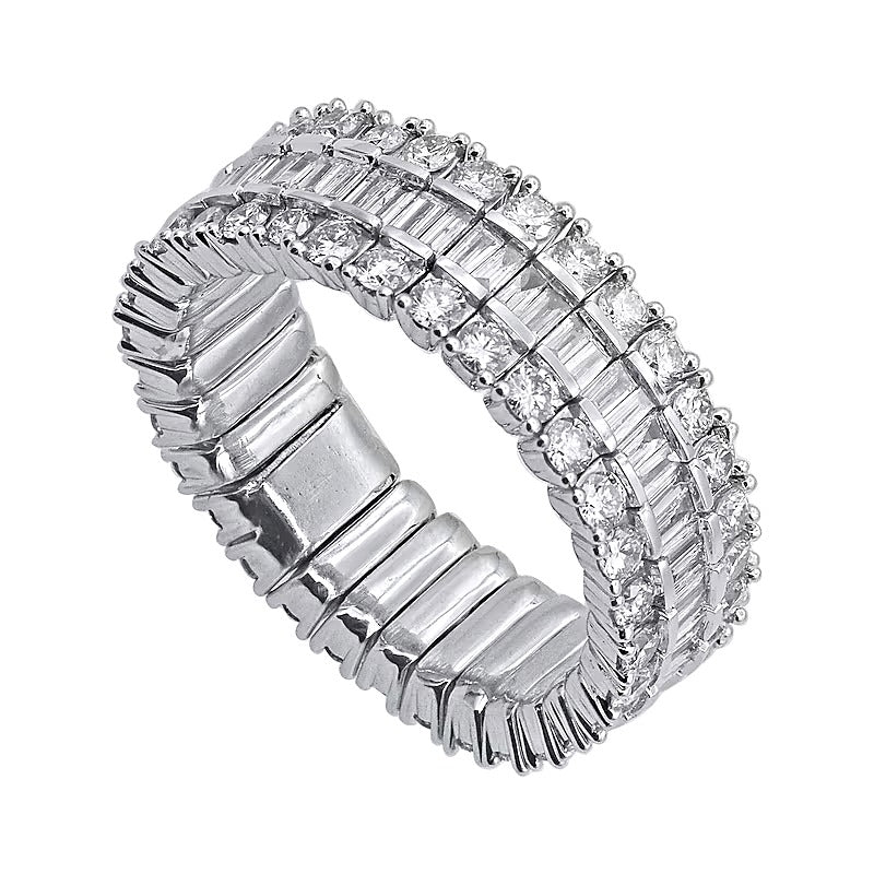 2.0 CT. TW Baguette and Round Diamond Stretch Ring in 10K White Gold