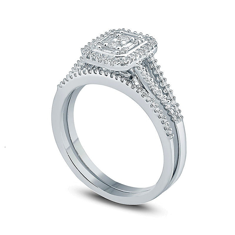 0.38 CT. TW Composite Diamond Rectangle Frame Split Shank Bridal Set in 10K White Gold