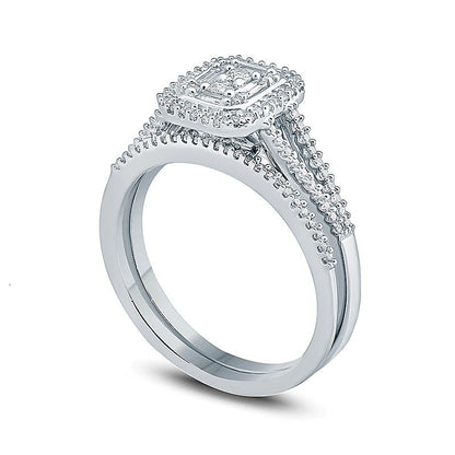 0.38 CT. TW Composite Diamond Rectangle Frame Split Shank Bridal Set in 10K White Gold