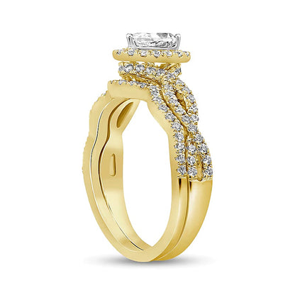 1.0 CT. TW Pear-Shaped Diamond Twist Shank Bridal Set in 14K Gold (I/I2)