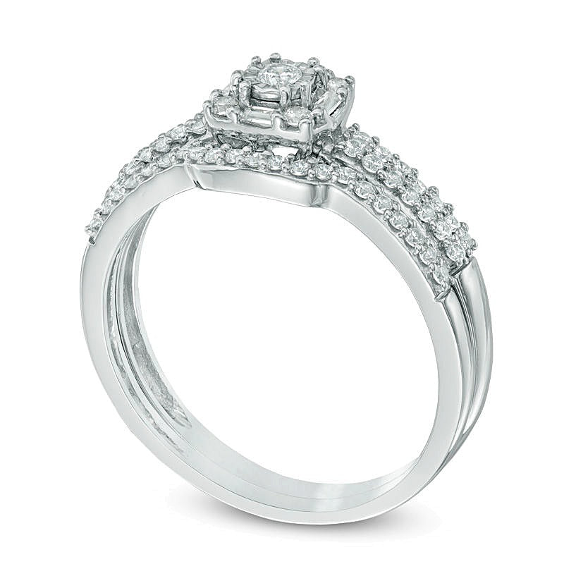 0.33 CT. TW Diamond Square Frame Bridal Set in 10K White Gold