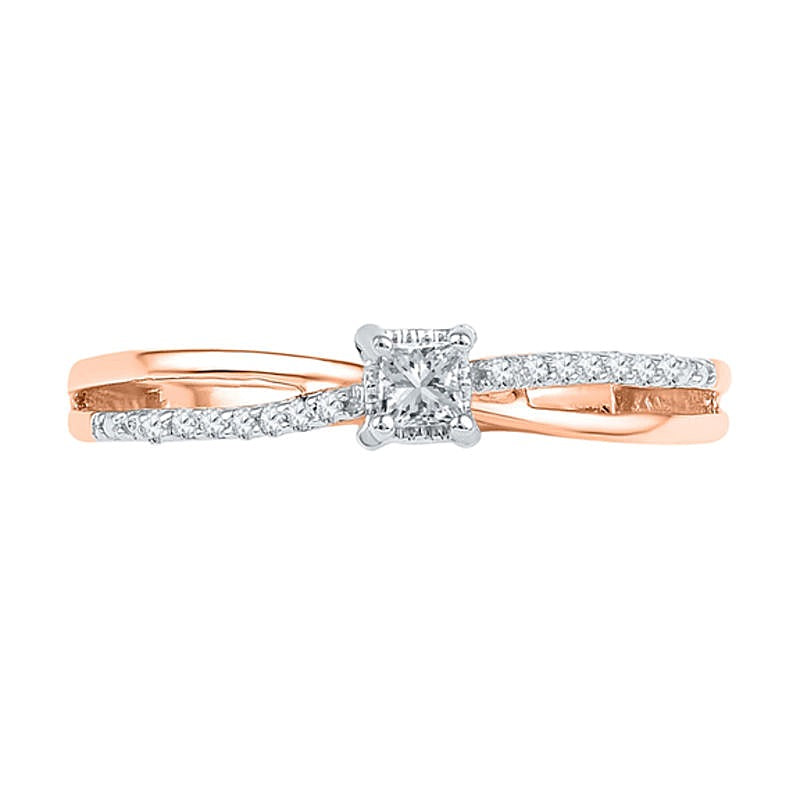 0.1 CT. TW Princess-Cut Diamond Split Shank Promise Ring in 10K Rose Gold
