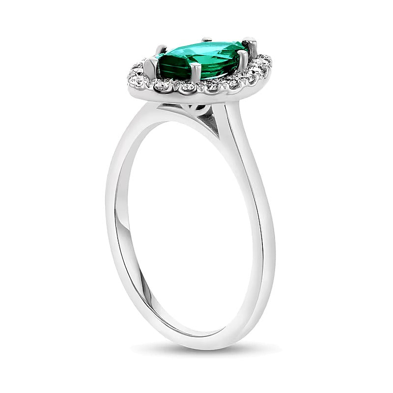 Marquise Emerald and 0.25 CT. TW Diamond Frame Ring in 14K White Gold