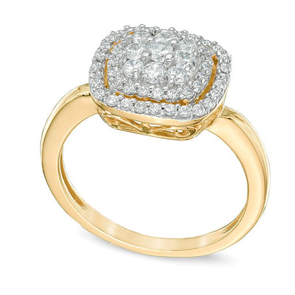 0.5 CT. TW Multi-Diamond Frame Ring in 10K Gold