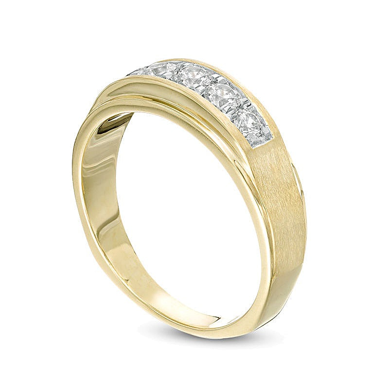 0.5 CT. TW Diamond Five Stone Beveled-Edge Satin Wedding Band in 10K Gold